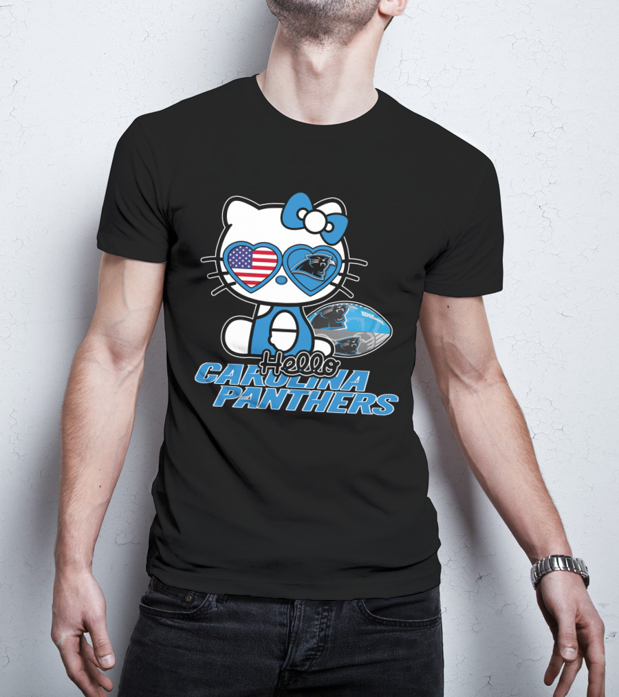 Hellokitty Carolina Panthers Football With American Flag Heart T-Shirt