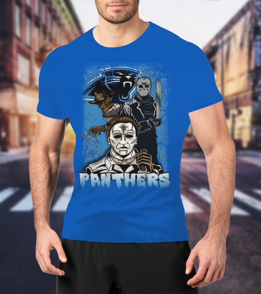 Carolina Panthers Horror Movie Villains Mashup T-Shirt