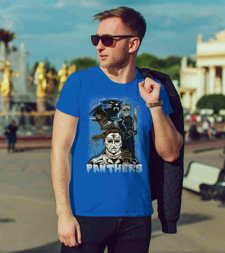 Carolina Panthers Horror Movie Villains Mashup T-Shirt