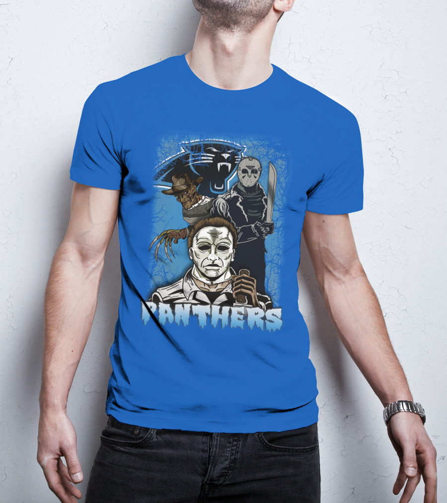 Carolina Panthers Horror Movie Villains Mashup T-Shirt