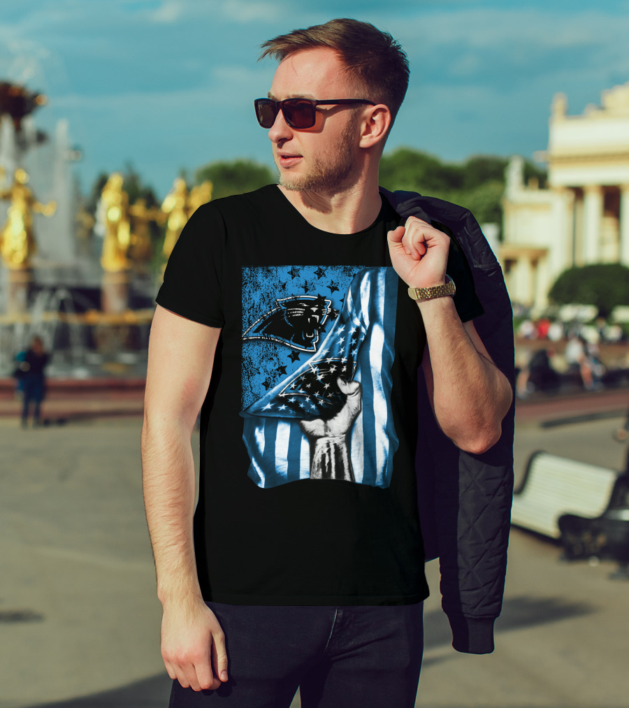 Flag V1 Carolina Panthers Stars And Stripes Fist T-Shirt