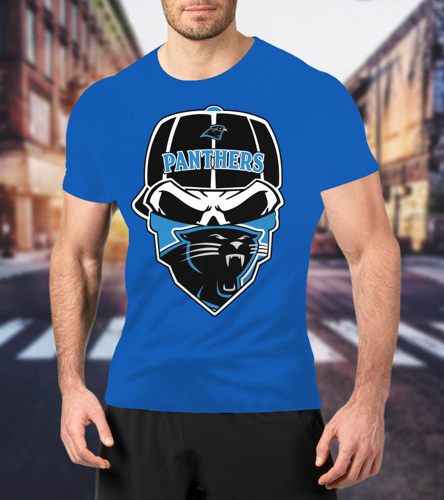 Carolina Panthers Logo And Skull With Bandana T-Shirt