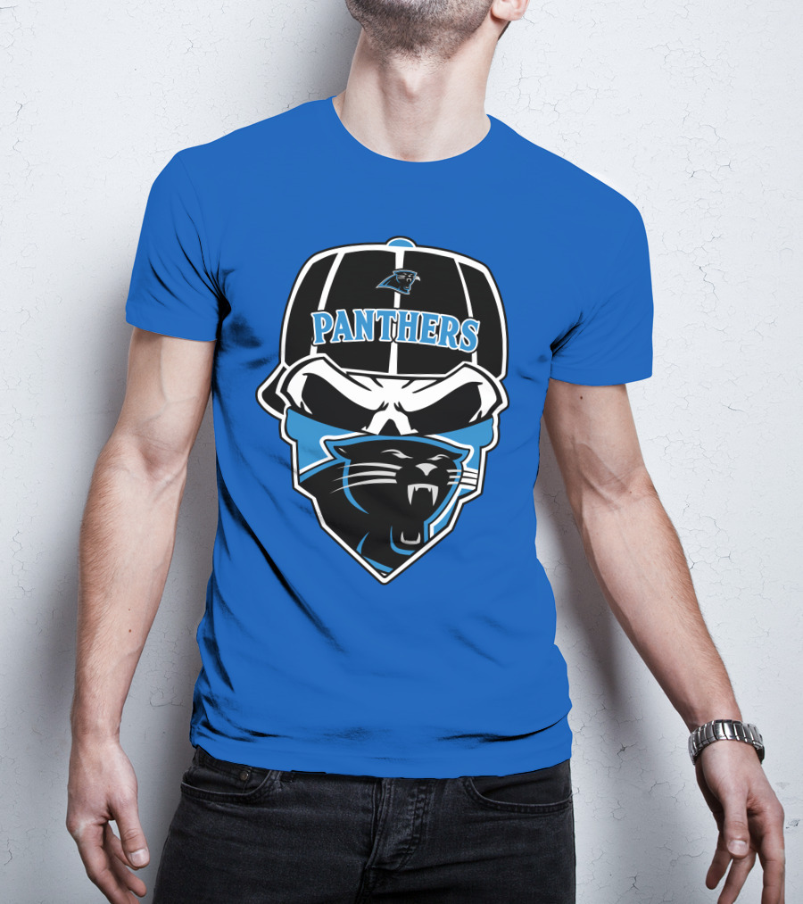 Carolina Panthers Logo And Skull With Bandana T-Shirt