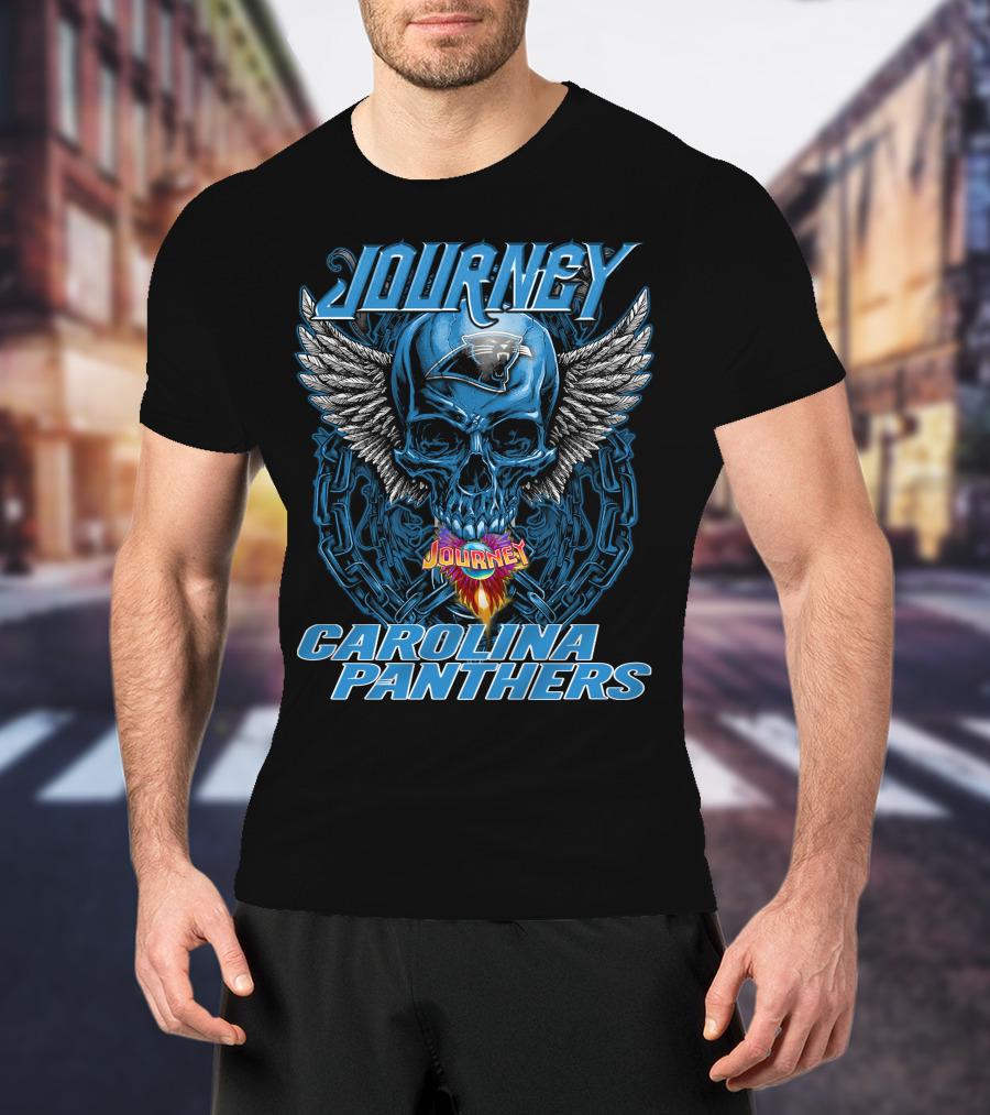 Journey Carolina Panthers Skull Wings Flame T-Shirt