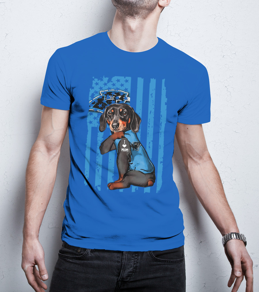 Dachshund I Love Mom Carolina Panthers Flag Stars T-Shirt