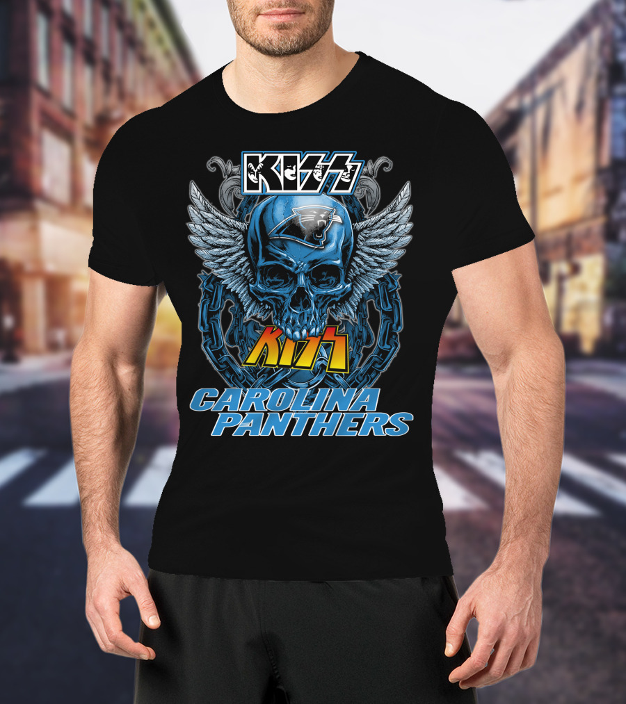 Kiss Carolina Panthers Skull With Wings And Chains T-Shirt