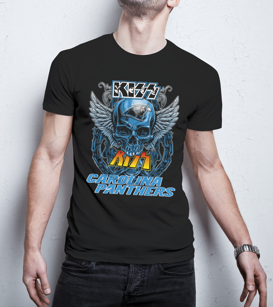Kiss Carolina Panthers Skull With Wings And Chains T-Shirt