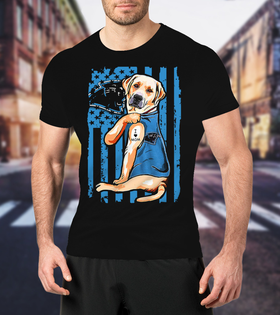 Labrador Retriever I Love Mom Carolina Panthers T-Shirt
