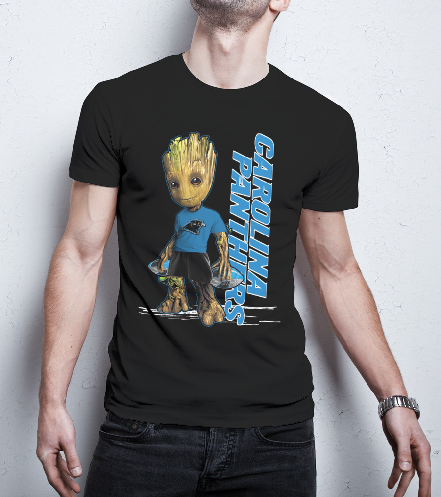 Groot Carolina Panthers Fan With Carolina Panthers Logo And Team T-Shirt