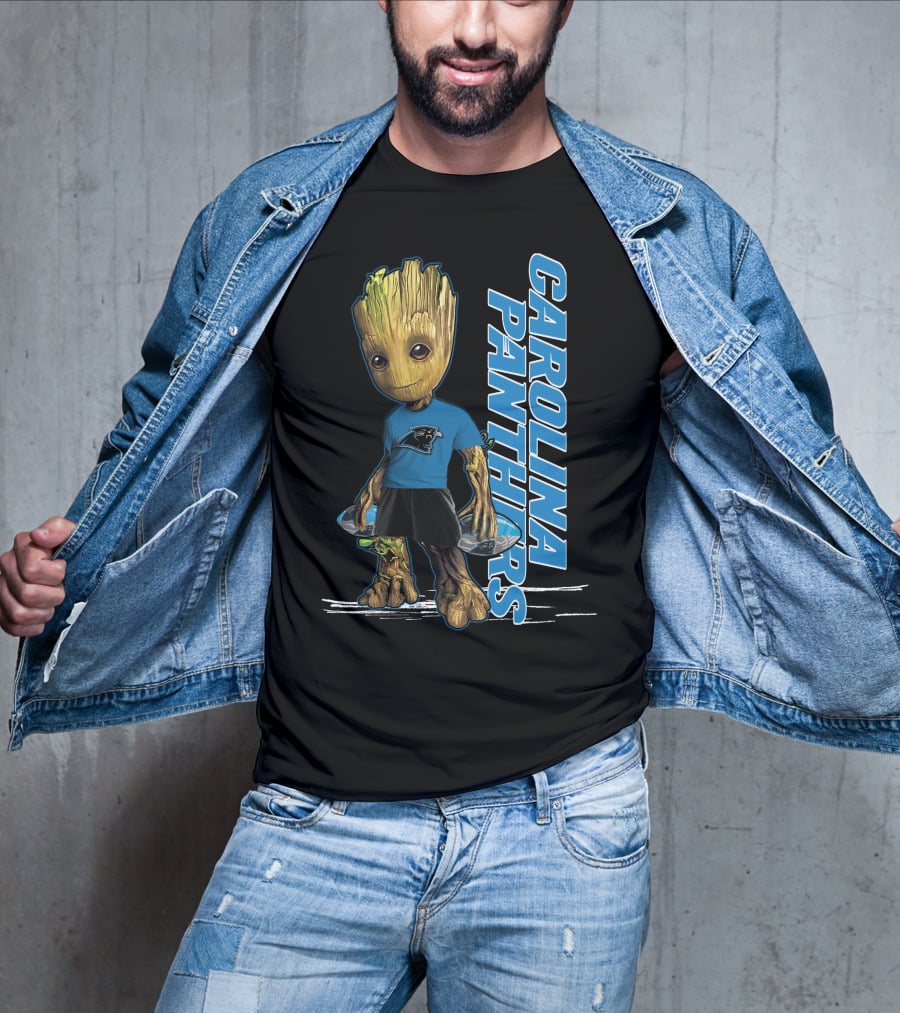 Groot Carolina Panthers Fan With Carolina Panthers Logo And Team T-Shirt