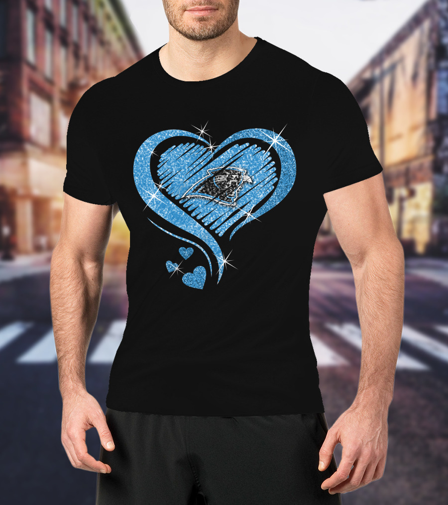 Heart Diamond Sparkle Carolina Panthers Fan Love T-Shirt