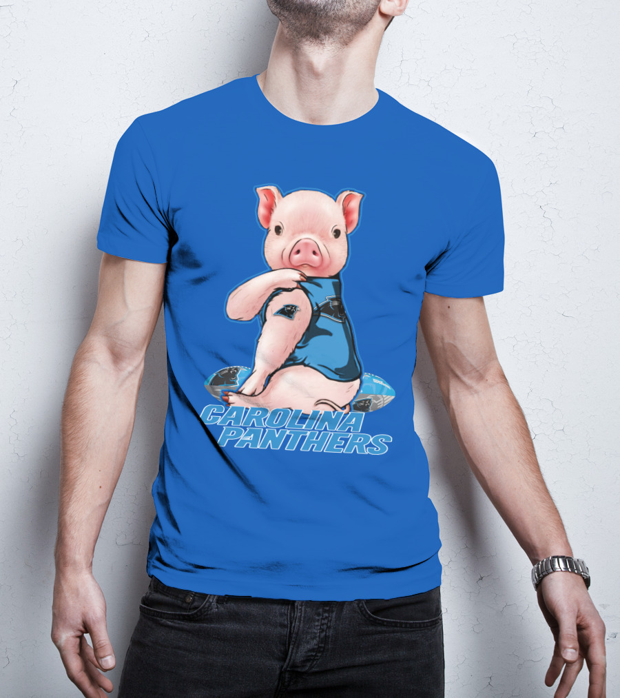Pig Wearing Carolina Panthers Jersey With Football T-Shirt