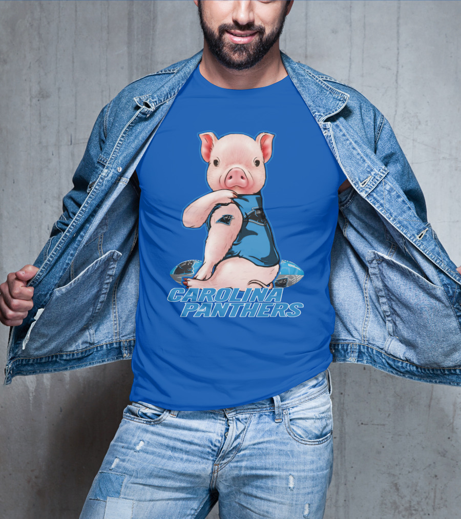 Pig Wearing Carolina Panthers Jersey With Football T-Shirt
