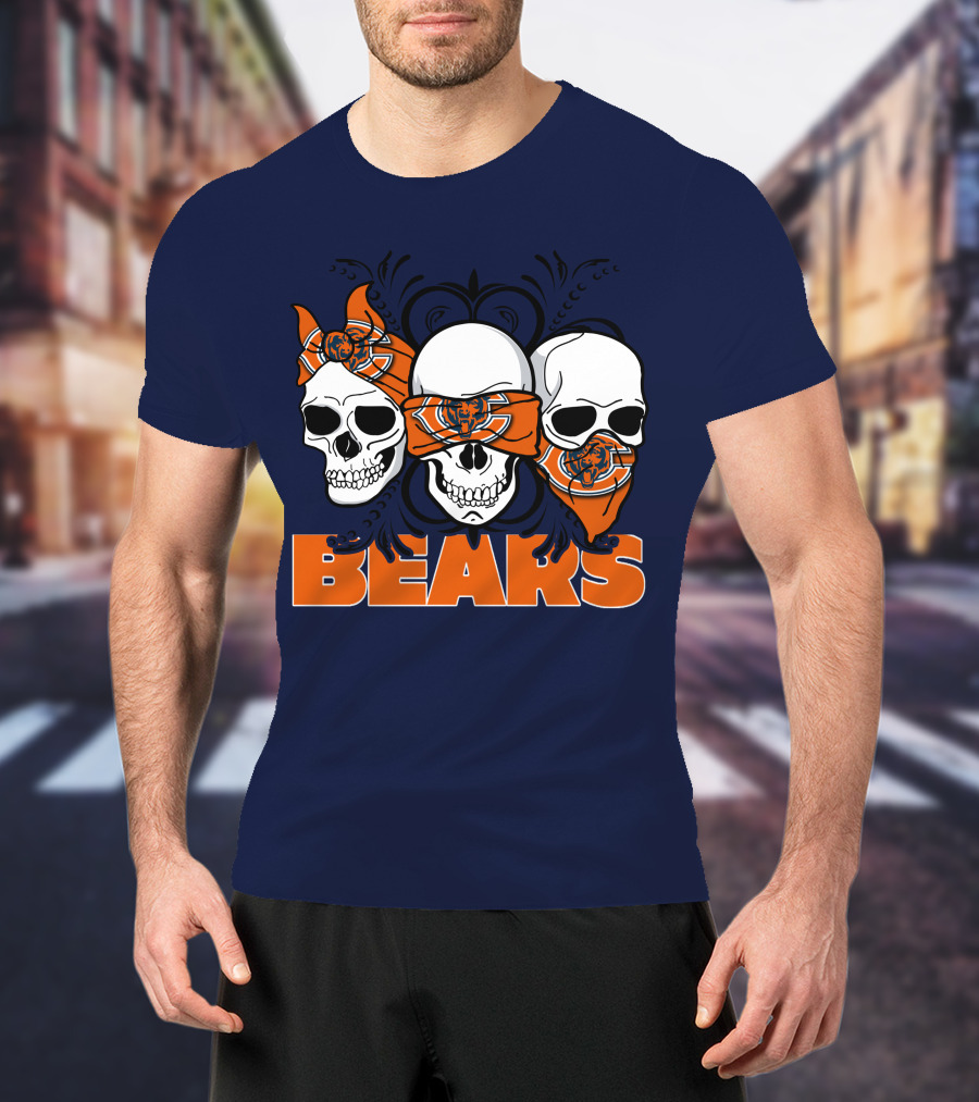 Bears Skull Trio Orange Bandana Football T-Shirt