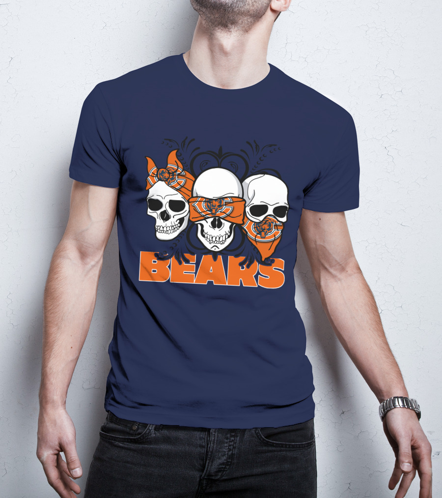 Bears Skull Trio Orange Bandana Football T-Shirt