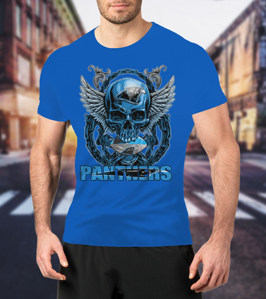 Skullfb PANTHERS Carolina Logo Wings Chains T-Shirt