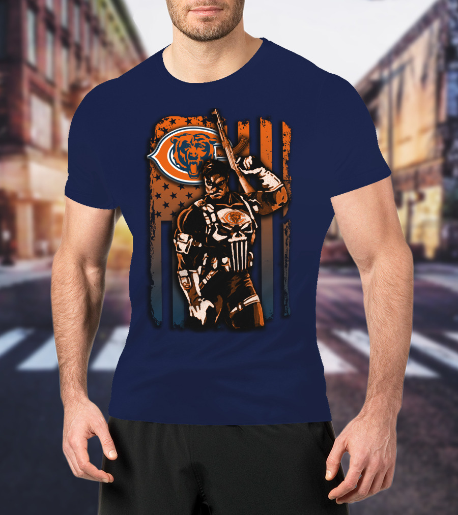 Chicago Bears Punisher Style Football T-Shirt