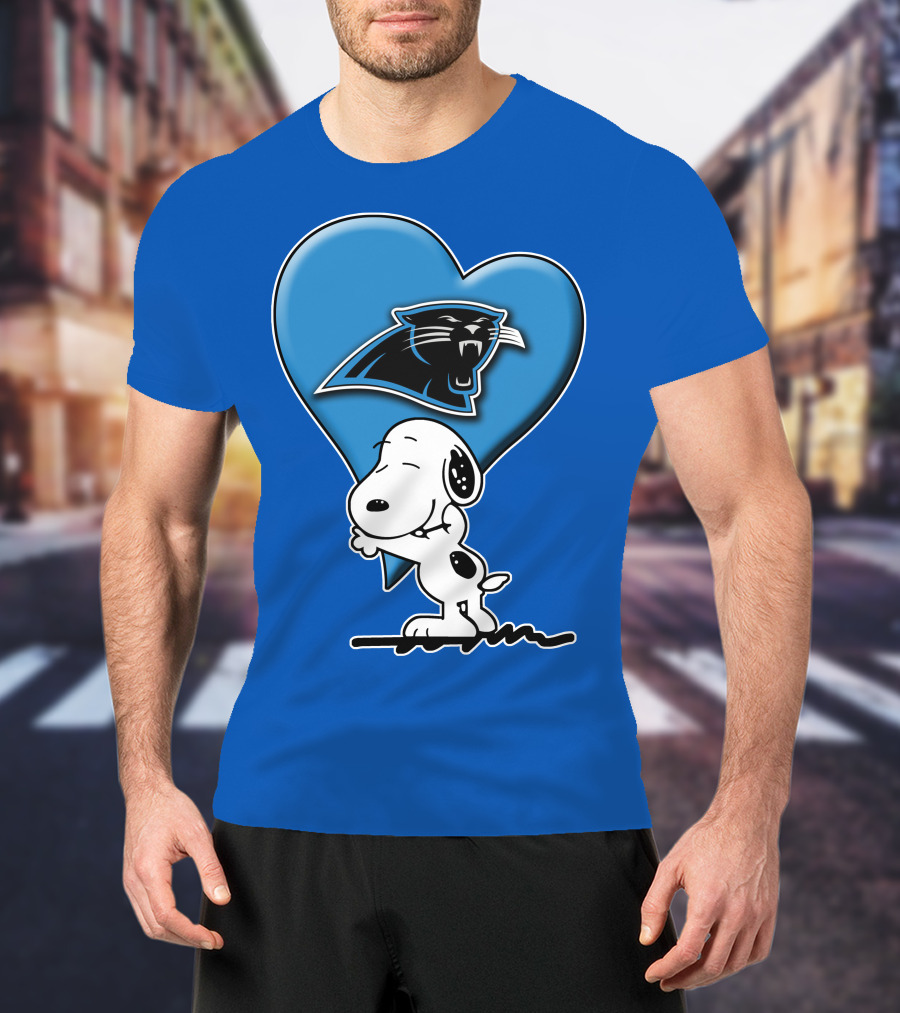 Snoopy Hugging Carolina Panthers Heart With Iconic T-Shirt