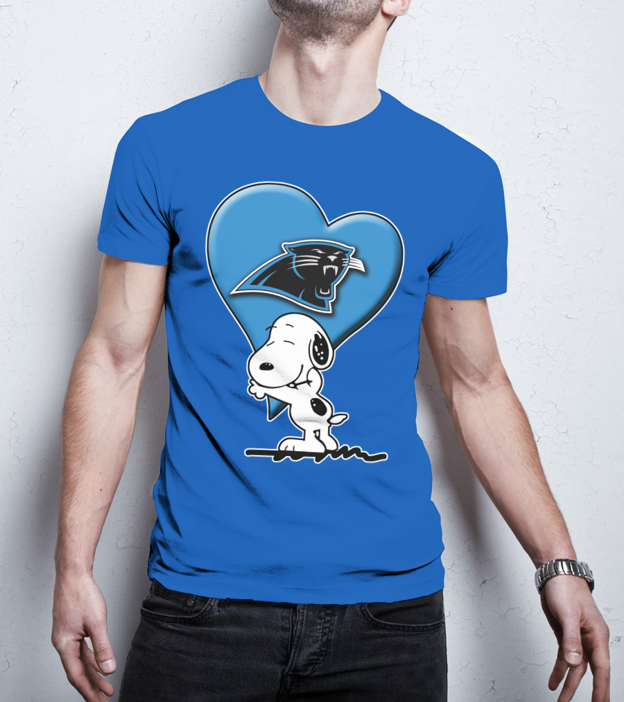 Snoopy Hugging Carolina Panthers Heart With Iconic T-Shirt