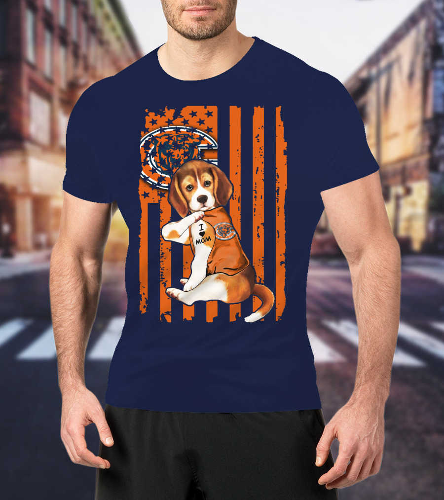 Beagle I Love Mom Chicago Bears Fan Flag T-Shirt