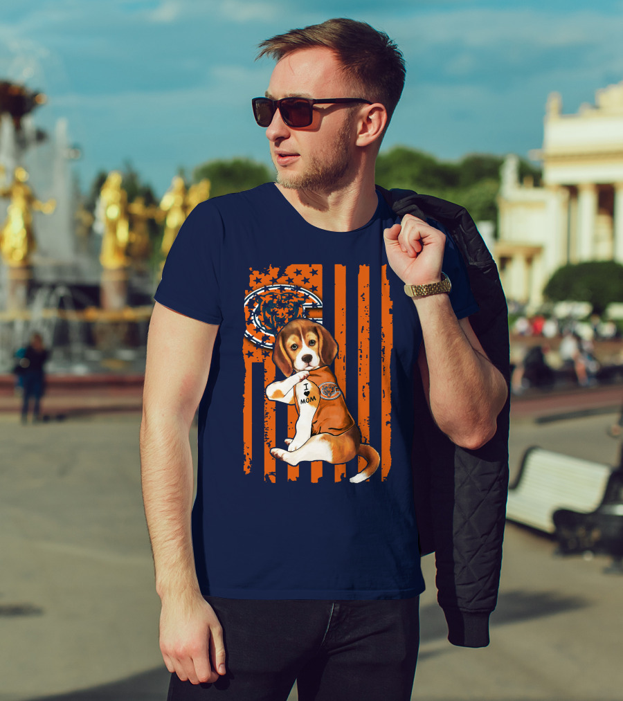 Beagle I Love Mom Chicago Bears Fan Flag T-Shirt
