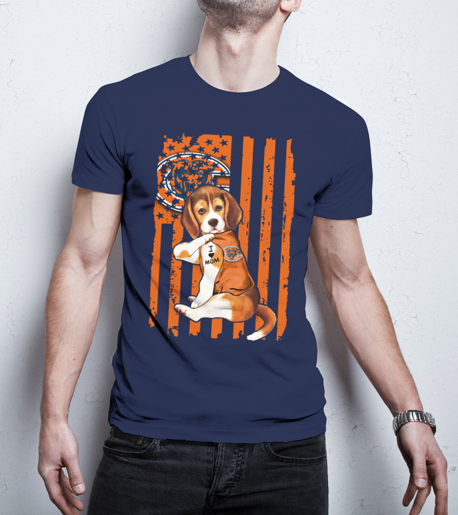 Beagle I Love Mom Chicago Bears Fan Flag T-Shirt