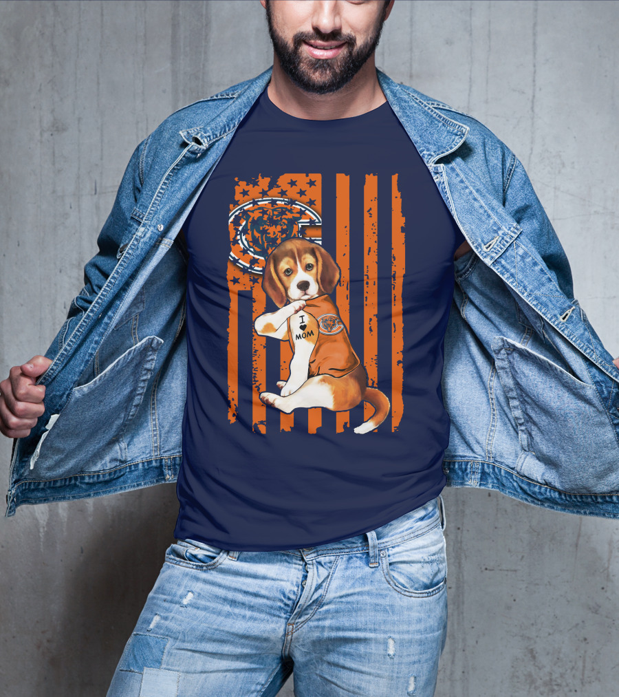 Beagle I Love Mom Chicago Bears Fan Flag T-Shirt