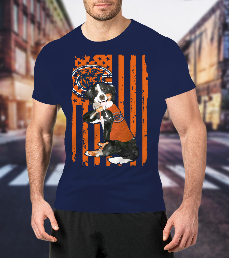 Border Collie Chicago Bears I Love Mom Football Fan Flag T-Shirt