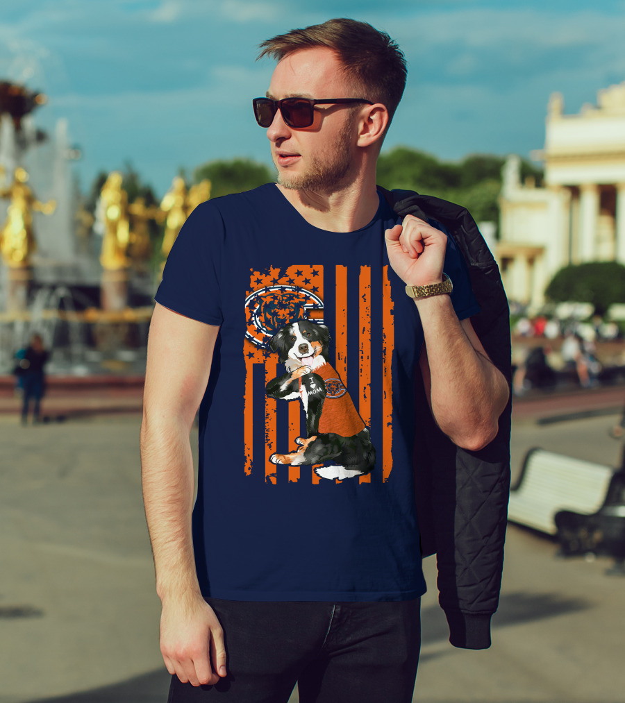 Border Collie Chicago Bears I Love Mom Football Fan Flag T-Shirt