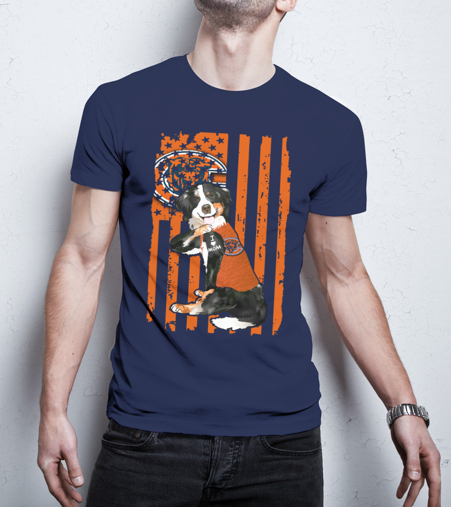Border Collie Chicago Bears I Love Mom Football Fan Flag T-Shirt