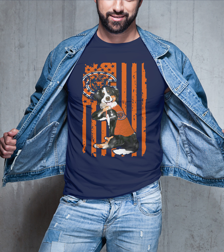 Border Collie Chicago Bears I Love Mom Football Fan Flag T-Shirt