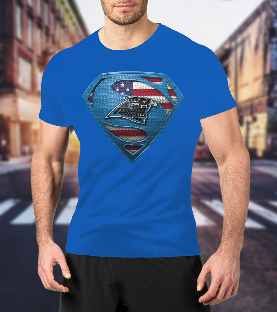 SPM Carolina Panthers American Flag Superman Emblem T-Shirt