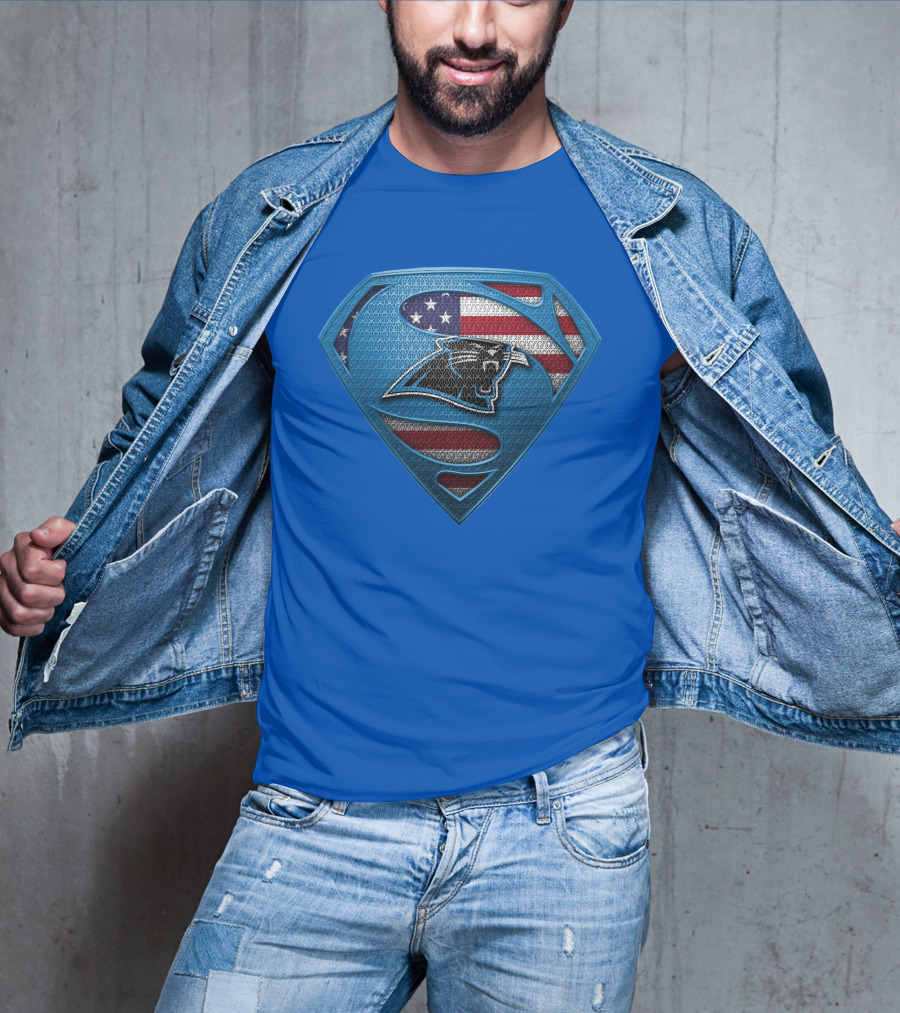 SPM Carolina Panthers American Flag Superman Emblem T-Shirt