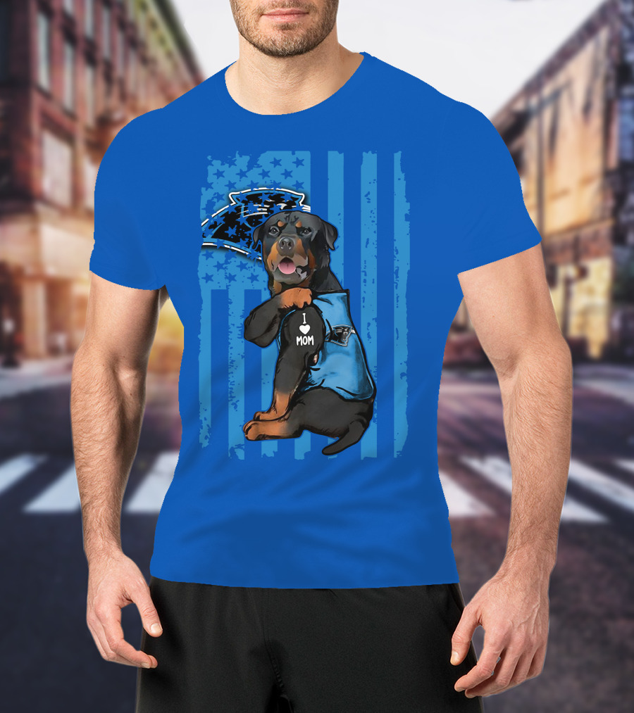 Rottweiler I Love Mom Carolina Panthers Fan Flag T-Shirt