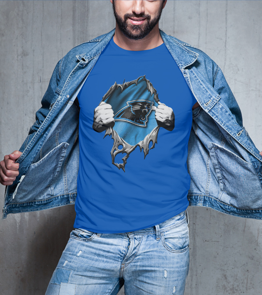 Torn Carolina Panthers Logo With Ripped Fabric And Clenched Hands T-Shirt
