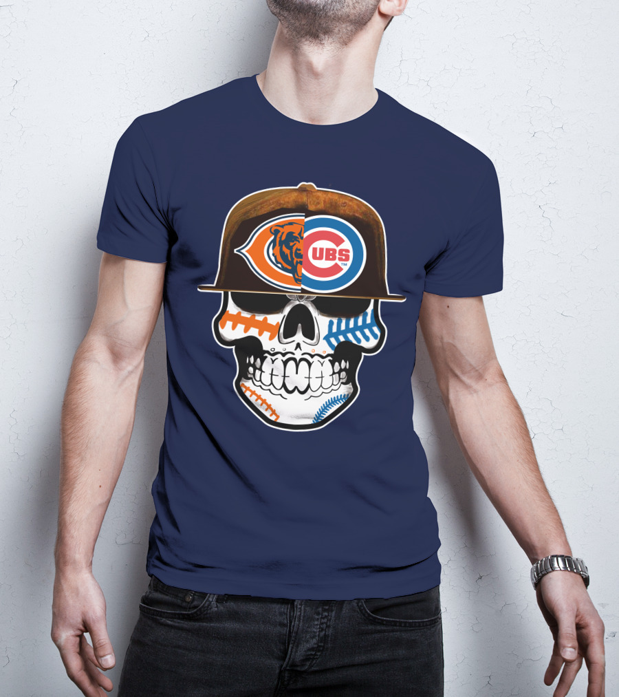 Chicago Bears Cubs Skull Cap Dual Logo Fusion T-Shirt