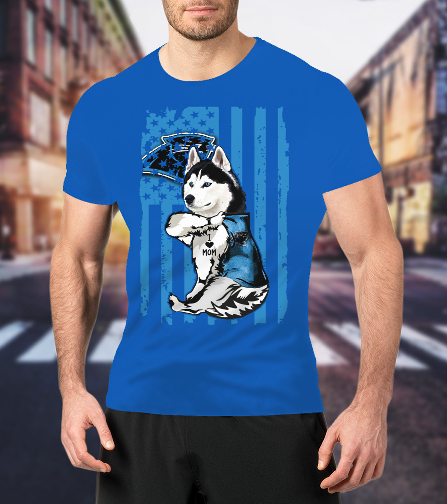 Siberian Husky Carolina Panthers I Love Mom Star T-Shirt