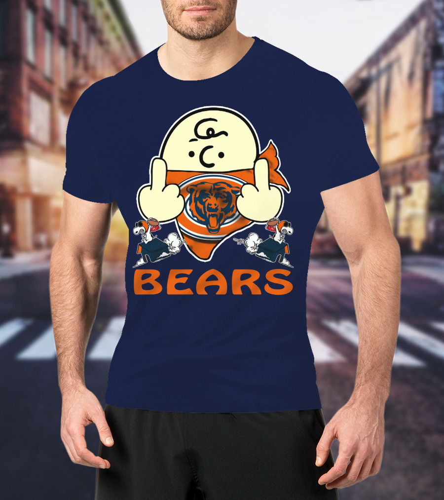 Chicago Bears Middle Finger Cartoon Logo With Orange Text And Vintage Sports Theme T-Shirt