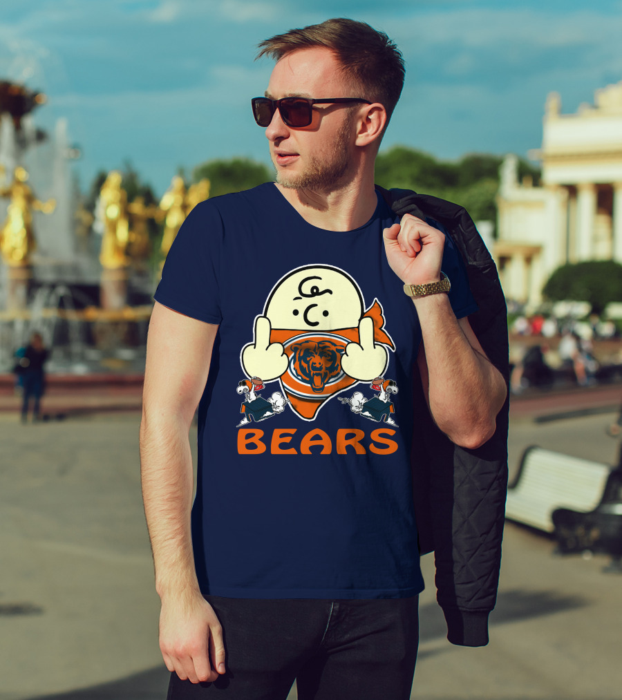 Chicago Bears Middle Finger Cartoon Logo With Orange Text And Vintage Sports Theme T-Shirt