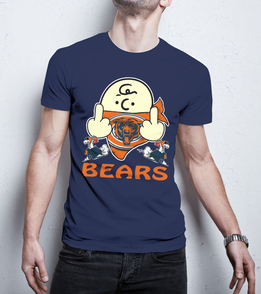 Chicago Bears Middle Finger Cartoon Logo With Orange Text And Vintage Sports Theme T-Shirt