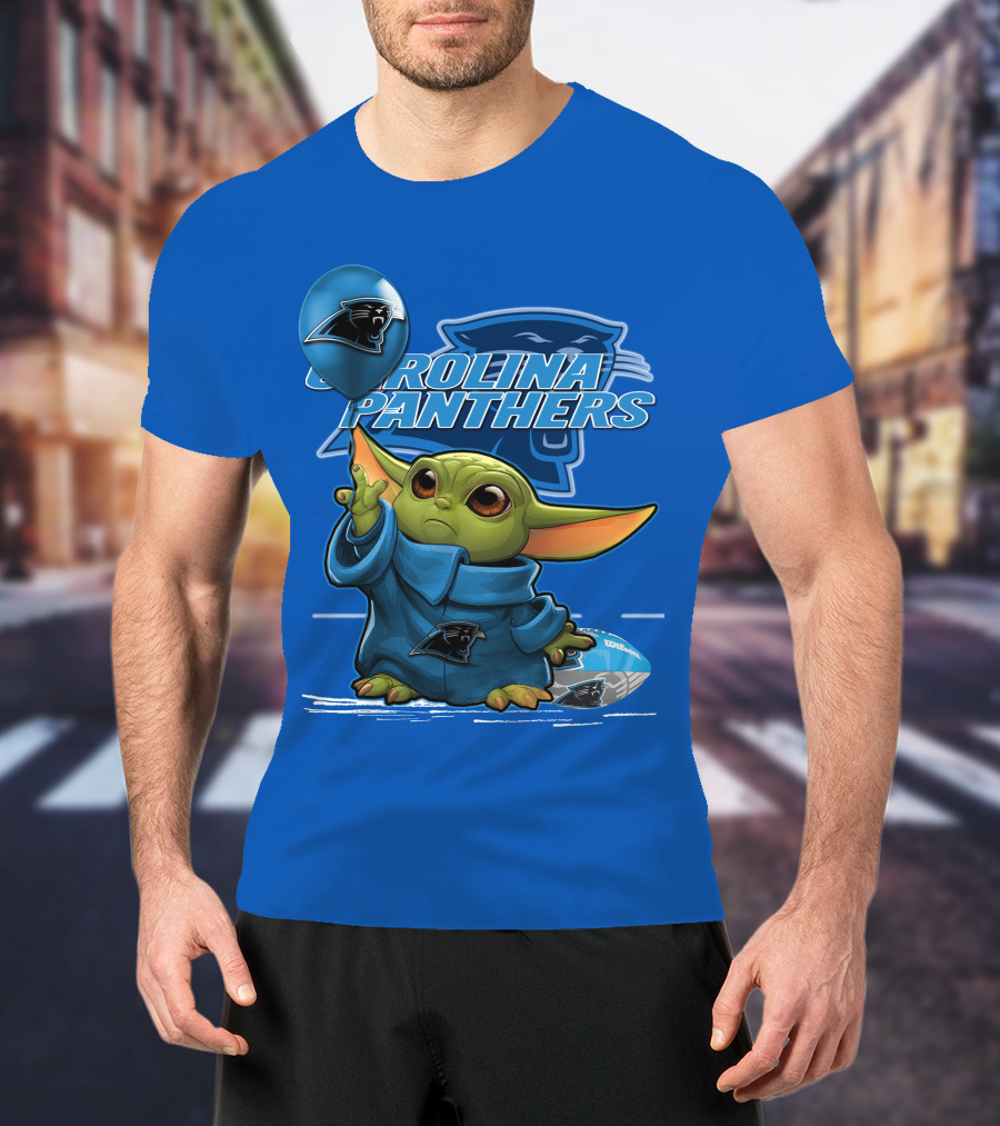 Yoda Carolina Panthers Football Fan With Logo And Baby Jedi T-Shirt