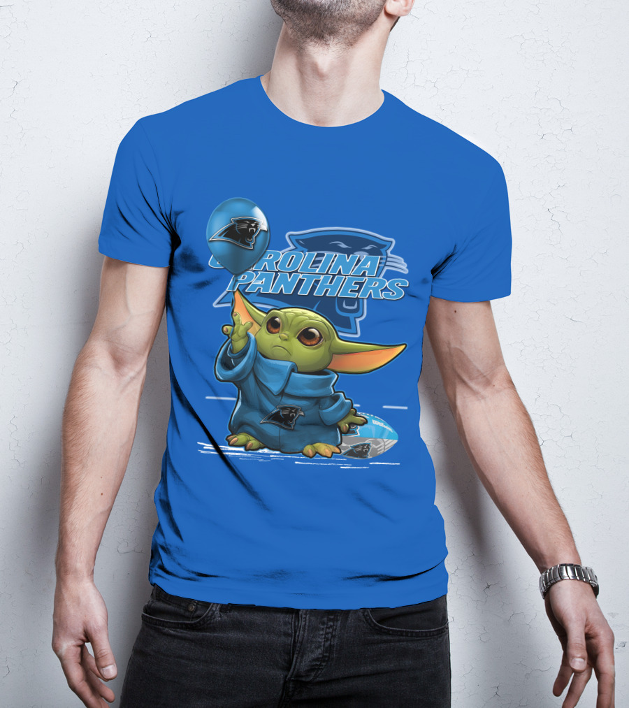 Yoda Carolina Panthers Football Fan With Logo And Baby Jedi T-Shirt