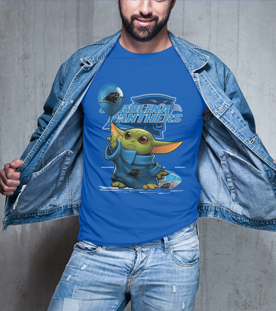Yoda Carolina Panthers Football Fan With Logo And Baby Jedi T-Shirt