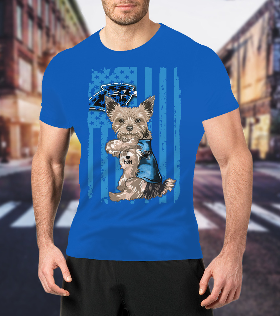 Yorkshire Terrier I Love Mom Carolina Panthers Fan Flag T-Shirt