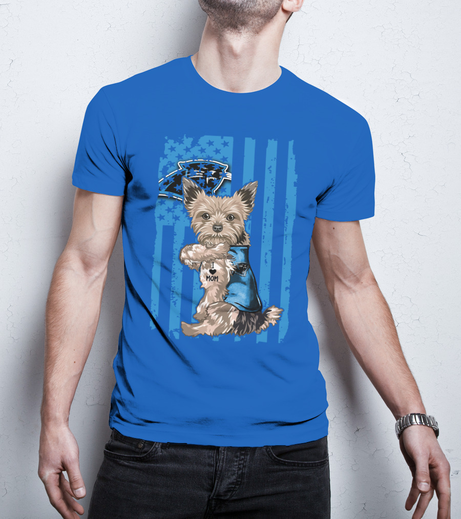 Yorkshire Terrier I Love Mom Carolina Panthers Fan Flag T-Shirt
