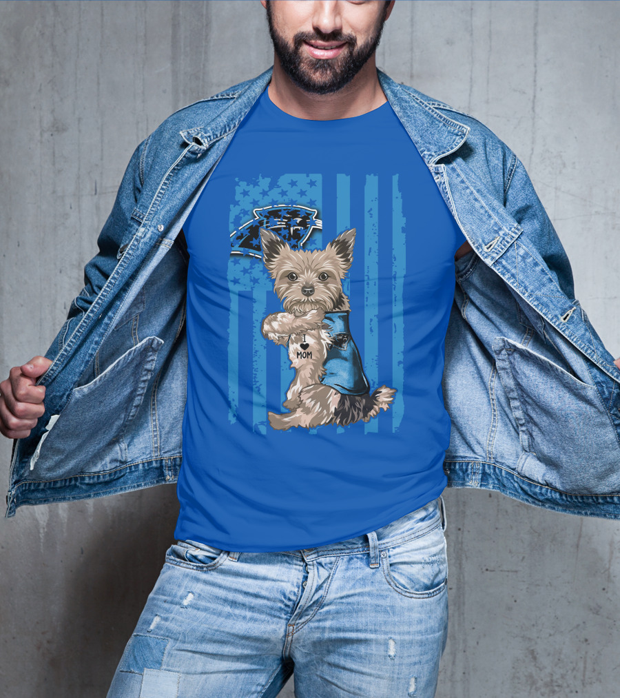 Yorkshire Terrier I Love Mom Carolina Panthers Fan Flag T-Shirt