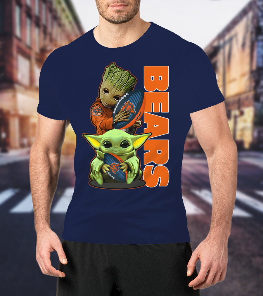 Grzd CHICAGO BEARS Baby Groot And Baby Yoda Football T-Shirt