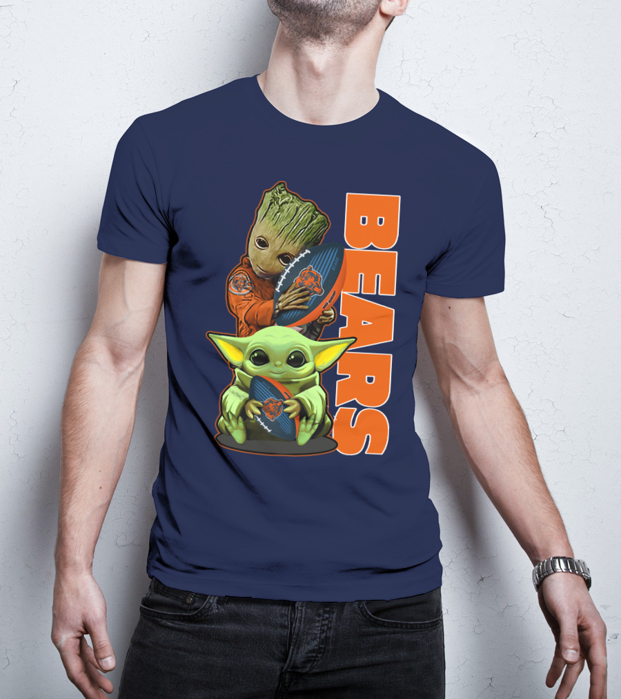 Grzd CHICAGO BEARS Baby Groot And Baby Yoda Football T-Shirt