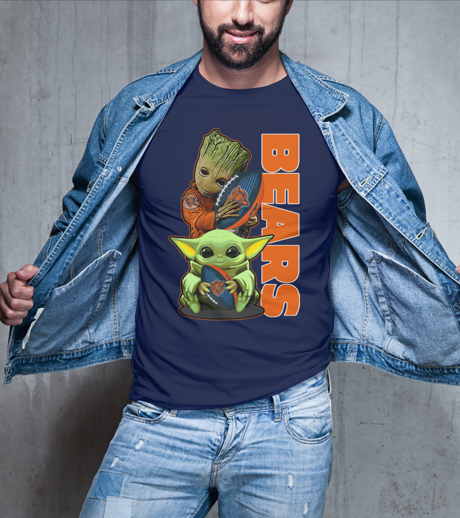 Grzd CHICAGO BEARS Baby Groot And Baby Yoda Football T-Shirt
