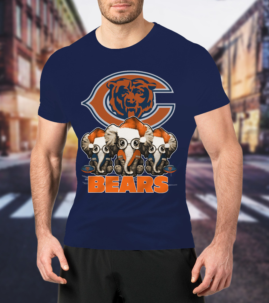 Chicago Bears Christmas Elephants Football T-Shirt